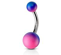 viva-adorno 1 Stück Bauchnabel Piercing Banane Chirurgenstahl Bananabell Kugeln bunt zweifarbig Regenbogen Z541, pink/blau