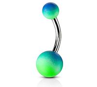 viva-adorno 1 Stück Bauchnabel Piercing Banane Chirurgenstahl Bananabell Kugeln bunt zweifarbig Regenbogen Z541, blau/grün