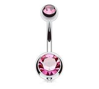 viva-adorno 1 Stück Bauchnabel Piercing Banane Titan G23 Bananabell Doppel Kristall Kugeln Zirkonia Z323, pink 1,6 x 8 x 4+6
