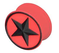 viva-adorno 1 Stück Flesh Plug Tunnel Ohr Piercing Silikon flexibel Stern Größe 4-26mm Z156, 8 rot/schwarz Z205, Gr. 6mm