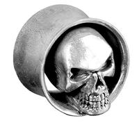 viva-adorno 1 Stück Flesh Tunnel Plug Messing Vintage Look Totenkopf gold silber Skull Schädel Größe 6-16mm Z519.D4 12mm