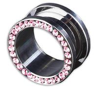 viva-adorno 1 Stück Flesh Tunnel Schraubverschluss Gewinde Edelstahl Kristall Zirkonia Größe 3-16mm Z62, Pink 4mm