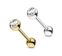 viva-adorno 2er Set Barbell Piercing Stab Zungenpiercing Ohrpiercing Stecker Hantel Chirurgenstahl 316L beschichtet Zirkonia Z309, Set silber+gold