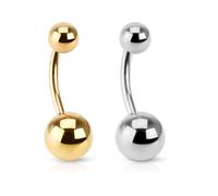 viva-adorno 2er Set Bauchnabel Piercing Banane Edelstahl Chirurgenstahl Bananabell Z497, 2er Set silber + gold