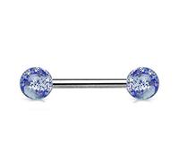 viva-adorno Barbell Piercing Stab Zungenpiercing Chirurgenstahl 316L Glitter Glitzer Kugeln Acryl verschiedene Farben Z311, Blau