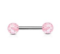 viva-adorno Barbell Piercing Stab Zungenpiercing Chirurgenstahl 316L Glitter Glitzer Kugeln Acryl Z311, Rosa
