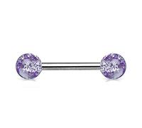 viva-adorno Barbell Piercing Stab Zungenpiercing Chirurgenstahl 316L Glitter Glitzer Kugeln Acryl Z311, Lila