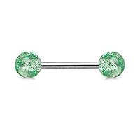 viva-adorno Barbell Piercing Stab Zungenpiercing Chirurgenstahl 316L Glitter Glitzer Kugeln Acryl Z311, Grün