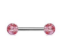 viva-adorno Barbell Piercing Stab Zungenpiercing Chirurgenstahl 316L Glitter Glitzer Kugeln Acryl Z311, Rot