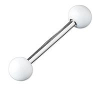 viva-adorno Barbell Piercing Stab Zungenpiercing Chirurgenstahl Stahlkugeln glänzend emailliert Brustpiercing Z374, weiß