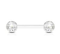 viva-adorno Barbell Piercing Stab Zungenpiercing Kunststoff Glitter Glitzer Kugeln Acryl flexibel Brustpiercing Z314, Klar