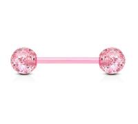 viva-adorno Barbell Piercing Stab Zungenpiercing Kunststoff Glitter Glitzer Kugeln Acryl flexibel Brustpiercing Z314, Rosa