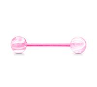 viva-adorno Barbell Piercing Stab Zungenpiercing Kunststoff Marmor Kugeln weiß marmoriert Acryl Z313, pink