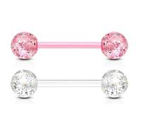 viva-adorno Barbell Set Piercing Stab Zungenpiercing Kunststoff Glitter Glitzer Kugeln Acryl flexibel Brustpiercing Nippelpiercing Z314 2er Set Klar + Pink