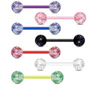 viva-adorno Barbell Set Piercing Stab Zungenpiercing Kunststoff Glitter Glitzer Kugeln Acryl flexibel Brustpiercing Nippelpiercing Z314 7er Set bunt gemischt