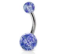 viva-adorno Bauchnabel Piercing Banane Barbell Chirurgenstahl Glitzer Kugeln Acryl Z317, blau