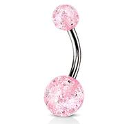 viva-adorno Bauchnabel Piercing Banane Barbell Chirurgenstahl Glitzer Kugeln Acryl Z317, pink