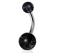 viva-adorno Bauchnabel Piercing Banane Barbell Chirurgenstahl Glitzer Kugeln Acryl Z317, schwarz