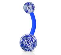 viva-adorno Bauchnabel Piercing Banane Barbell flexibel Kunststoff Glitzer Kugeln Acryl Z319, blau