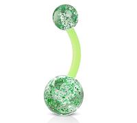 viva-adorno Bauchnabel Piercing Banane Barbell flexibel Kunststoff Glitzer Kugeln Acryl Z319, grün