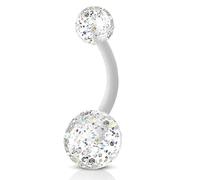 viva-adorno Bauchnabel Piercing Banane Barbell flexibel Kunststoff Glitzer Kugeln Acryl Z319, klar