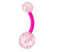 viva-adorno Bauchnabel Piercing Banane Barbell flexibel Kunststoff Glitzer Kugeln Acryl Z319, pink