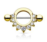 viva-adorno Brustwarzenpiercing Brustpiercing Nippel Piercing Schild 316L Chirurgenstahl Barbell Kristall Z502, Gold