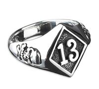 viva adorno Herren Ring Lucky Dreizehn 13 Totenkopf Skull Bones Siegelring Daumenring 925 Sterlingsilber SR23, Gr. 65