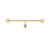 viva-adorno Industrial Piercing Scaffold Ohr Piercing Barbell Kristall Zirkornia Anhänger rund Z581z, 1 Zirkonia, gold