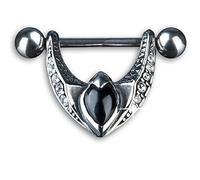 viva-adorno KoolKatana Brustpiercing Nippel Schild Barbell mit Anhänger Zirkonia Chirurgenstahl 316 L teilweise geschwärzt Z163.D1
