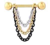 viva-adorno Nippelpiercing Brustpiercing Brustwarzenpiercing Barbell Piercing 3-fach Kette Kettchen Piercingstab Hantel Silber Gold Schwarz Z573_3farbig