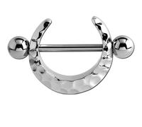 viva-adorno Nippelpiercing Brustpiercing Brustwarzenpiercing Schild Ring gehämmert Barbell Piercing Z577, silber