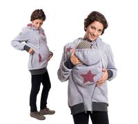 Viva la Mama – 3in1 Tragejacke, Umstandsjacke für Mama & Baby - Cassio - grau / beere XL