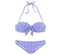 Bügel-Bandeau-Bikini VIVANCE, Damen, Gr. 42, Cup E, blau (blau, creme), Recycling-Polyamid, längsgestreift, Bikini-Sets, mit Zierschleife am Top (30798012-42) blau, creme