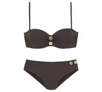 Bügel-Bandeau-Bikini VIVANCE, Damen, Gr. 42, Cup B, braun (dunkelbraun), Polyamid, unifarben, Bikini-Sets, mit edlen Zierknöpfen (77046809-42) dunkelbraun
