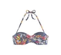 Bügel-Bandeau-Bikini-Top VIVANCE "Leilani", Damen, Gr. 34, Cup D, grau (grau, bedruckt), Recycling-Polyamid, floral, bedruckt, Bikini-Oberteile, in getwisteter Optik (75152505-34) grau, bedruckt