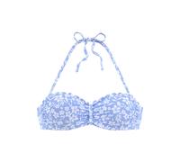 Bügel-Bandeau-Bikini-Top VIVANCE "Leni", Damen, Gr. 36, Cup A, blau (himmelblau, weiß), Microfaser, bedruckt, floral, Bikini-Oberteile, mit gelaserter Wellenkante (78842717-36) himmelblau, weiß