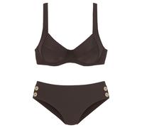 Bügel-Bikini VIVANCE, Damen, Gr. 38, Cup F, braun (dunkelbraun), Polyamid, Bikini-Sets, mit goldfarbenen Zierknöpfen (97743865-38) dunkelbraun