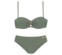 Bügel-Bandeau-Bikini VIVANCE, Damen, Gr. 34, Cup C, grün (oliv), Polyamid, unifarben, Bikini-Sets, mit edlen Zierknöpfen, Topseller (45831462-34) oliv