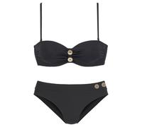 Bügel-Bandeau-Bikini VIVANCE, Damen, Gr. 38, Cup D, schwarz, Polyamid, unifarben, Bikini-Sets, mit edlen Zierknöpfen (93606967-38) schwarz