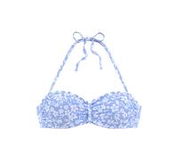 Bügel-Bandeau-Bikini-Top VIVANCE "Leni", Damen, Gr. 42, Cup E, blau (himmelblau, weiß), Microfaser, bedruckt, floral, Bikini-Oberteile, mit gelaserter Wellenkante (83297941-42) himmelblau, weiß