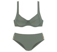 Bügel-Bikini VIVANCE, Damen, Gr. 40, Cup C, grün (oliv), Polyamid, unifarben, Bikini-Sets Bügel-Bikini, mit goldfarbenen Zierknöpfen (11418068-40) oliv