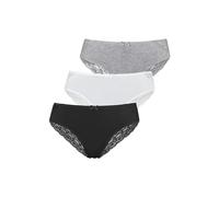 Brasilslip VIVANCE Gr. 44/46, beige (creme, grau meliert, schwarz), Damen, Single Jersey, Obermaterial: 95% Baumwolle, 5% Elasthan. Spitze: 90% Polyamid, 10% Elasthan, Unterhosen, aus elastischer Baum