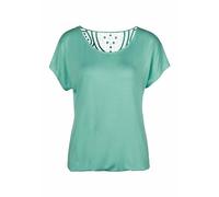 Kurzarmshirt VIVANCE "mit Spitzeneinsatz im Rücken", Damen, Gr. 44/46, grün (mint), Single Jersey, Obermaterial: 95% Viskose (LENZING™ ECOVERO™), 5% Elasthan. Spitze: 100% Baumwolle, unifarben, figuru