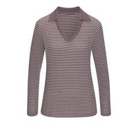 Langarm-Poloshirt VIVANCE "aus strukturierter Strickqualität", Damen, Gr. 44/46, taupe, creme, Strick, Obermaterial: 75% Baumwolle, 25% Polyester, bequem, V-Ausschnitt, Shirts, schöne Strick-Qualität 