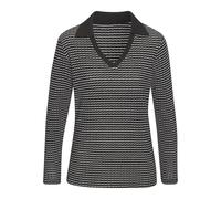 Langarm-Poloshirt VIVANCE "aus strukturierter Strickqualität", Damen, Gr. 40/42, schwarz, creme, Strick, Obermaterial: 75% Baumwolle, 25% Polyester, gemustert, bequem, V-Ausschnitt, Shirts, schöne Str