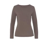 Langarmshirt VIVANCE "mit modischem Ajour-Muster", Damen, Gr. 40/42, grau (taupe), Feinstrick, Obermaterial: 60% Baumwolle, 40% Polyester, Ajourstrickmuster, feminin, Basic schmal normal, Rundhals, La