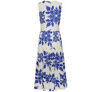 Maxikleid VIVANCE, Damen, Gr. 46, N-Gr, blau (creme, blau bedruckt), Web, Obermaterial: 100% Viskose, bedruckt, modisch, figurumspielend knöchelfrei, V-Ausschnitt, ohne Ärmel, Kleider, mit Volants, So