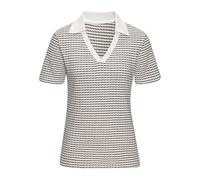 Poloshirt VIVANCE "aus strukturierter Strickqualität", Damen, Gr. 48/50, creme, schwarz, Strick, Obermaterial: 75% Baumwolle, 25% Polyester, gemustert, bequem, V-Ausschnitt, Shirts, schöne Strick-Qual