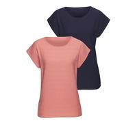 T-Shirt VIVANCE "mit modischer Streifenstruktur", Damen, Gr. 36/38, bunt (apricot, navy), Obermaterial: 100% Baumwolle, unifarben, modisch, bequem normal, Rundhals, Kurzarm, Shirts, aus weicher Baumwo